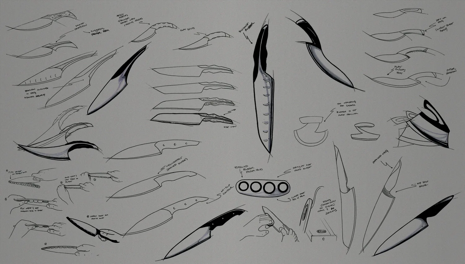 Ideation sketches — knife form development
