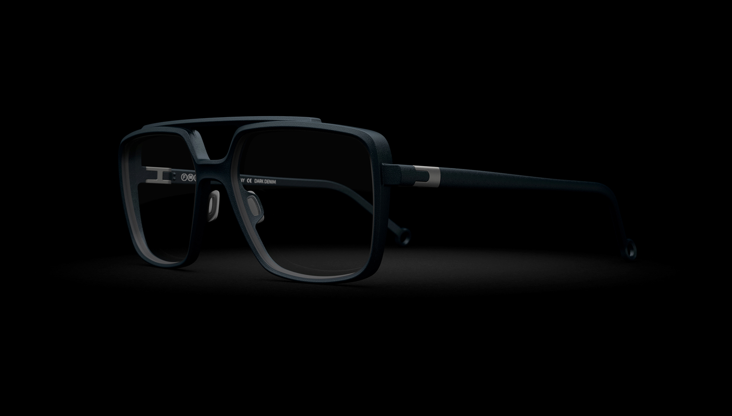 Square brow-bar frame — Dark Denim, ¾ view