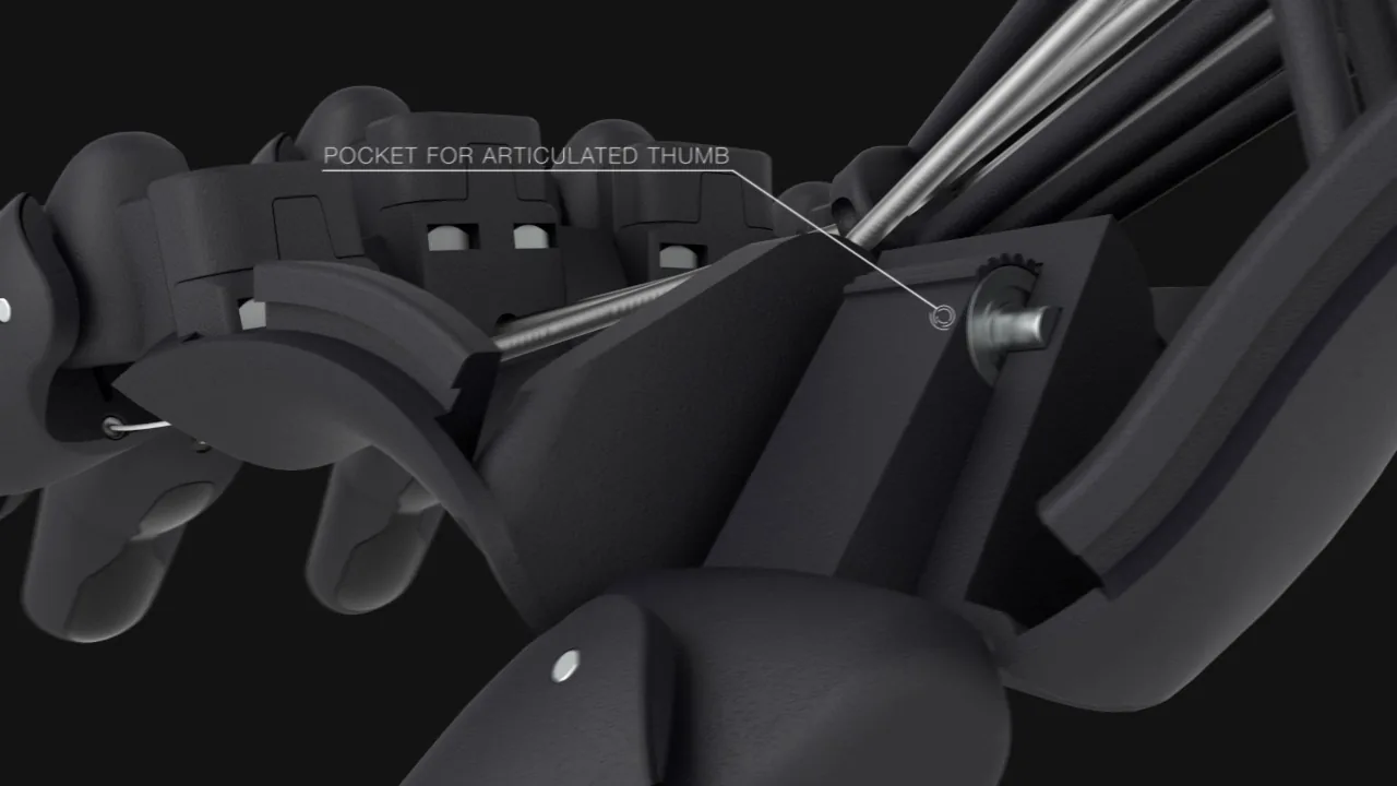INOPRO hand — pocket for articulated thumb