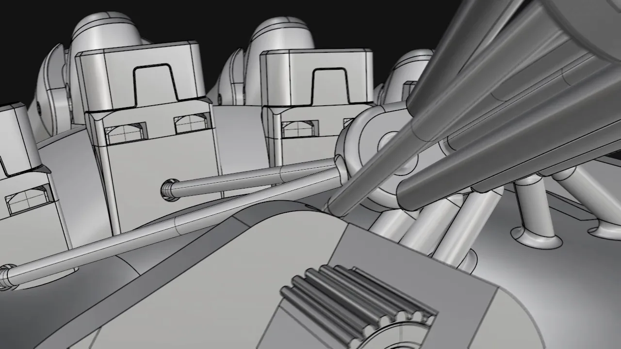 INOPRO hand — wireframe render, finger linkage detail
