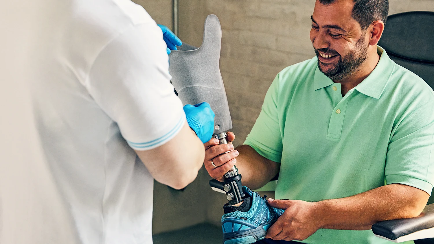 MyFit TT — patient fitting session with the finished socket