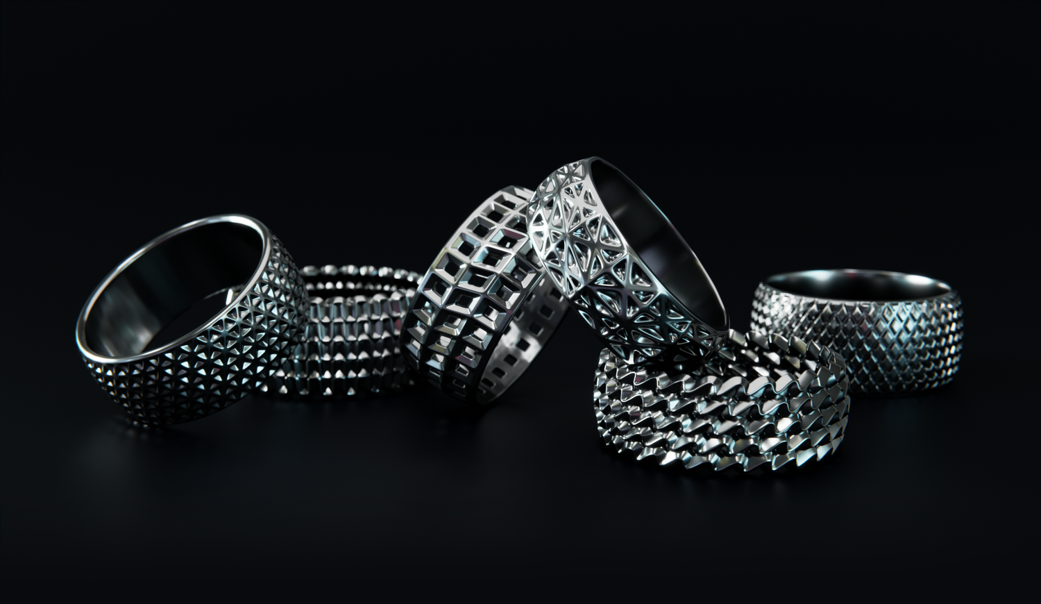 Parametric Rings — full collection rendered in stainless steel