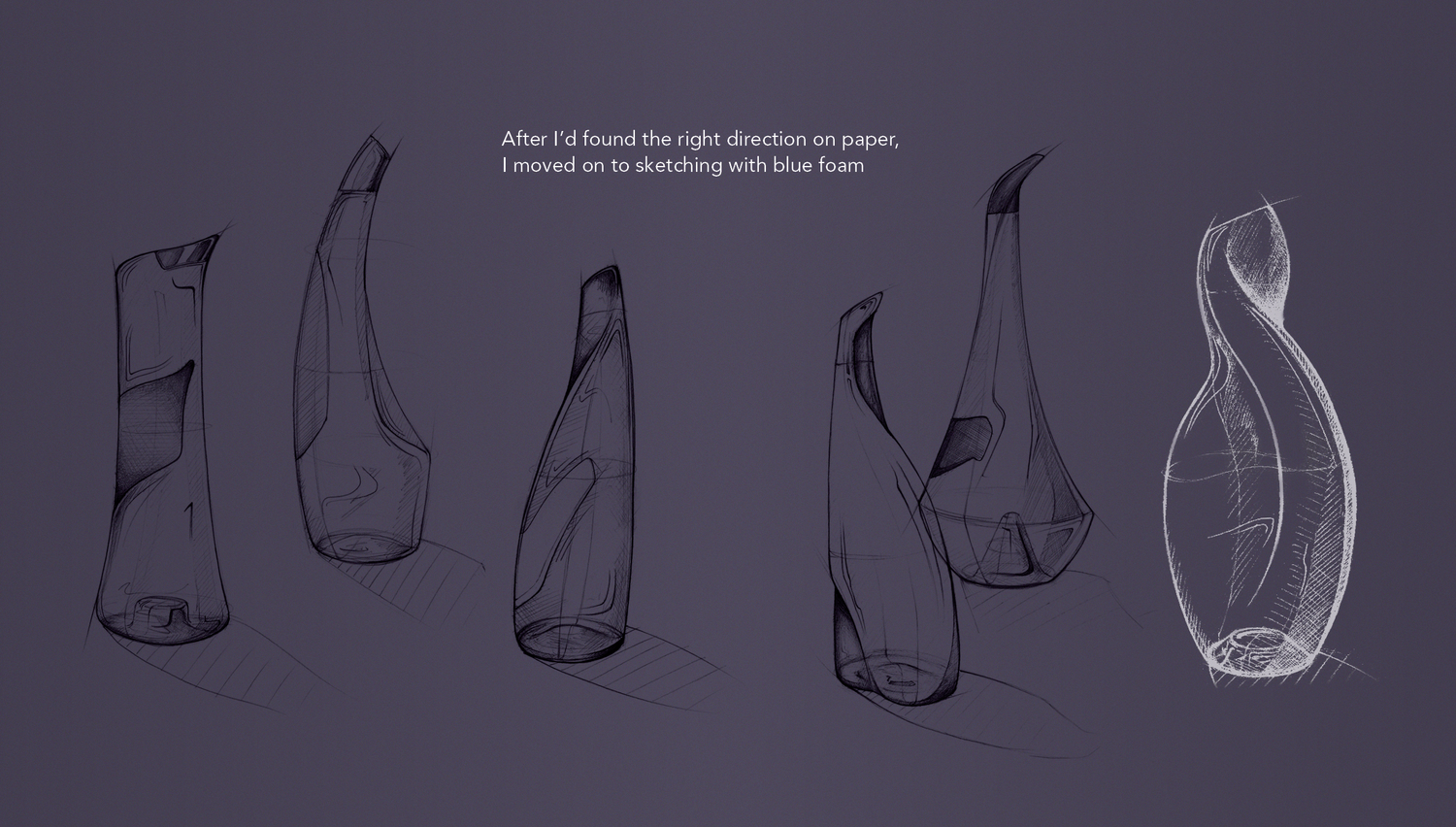 Form development — ideation sketches and foam model