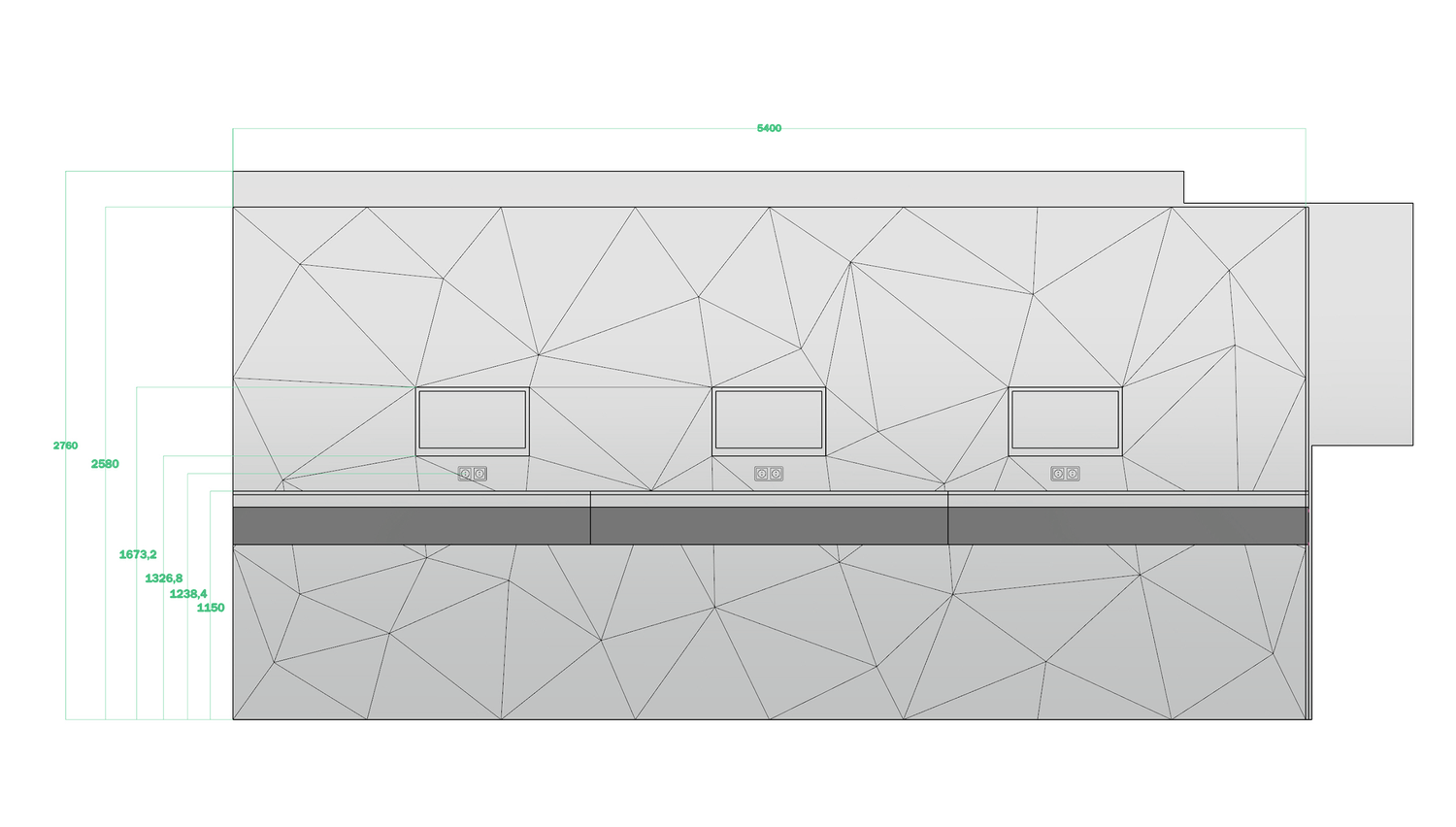 Monitor wall — mass and dimension diagram